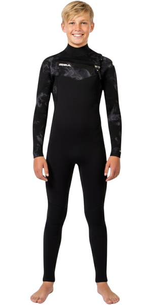 2026 Gul Junior Echo Natur 3/2mm Chest Zip Wetsuit EC1329-BKSM - Black / Smoke